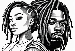 Black man with dreads  and women with short hair together tattoo idea