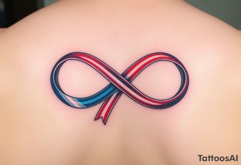 an infinity symbol with 5 colors of ribbons 3 march, 1 october, and 1 july tattoo idea