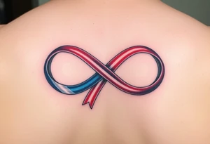 an infinity symbol with 5 colors of ribbons 3 march, 1 october, and 1 july tattoo idea