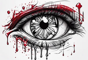 Bleeding tear flows to down from man's red eye sleeve tattoo design tattoo idea