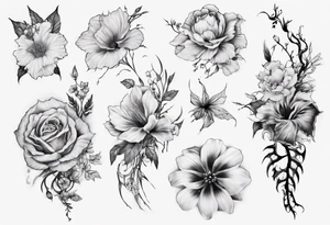 half skeleton ribs blooming flowers tattoo idea