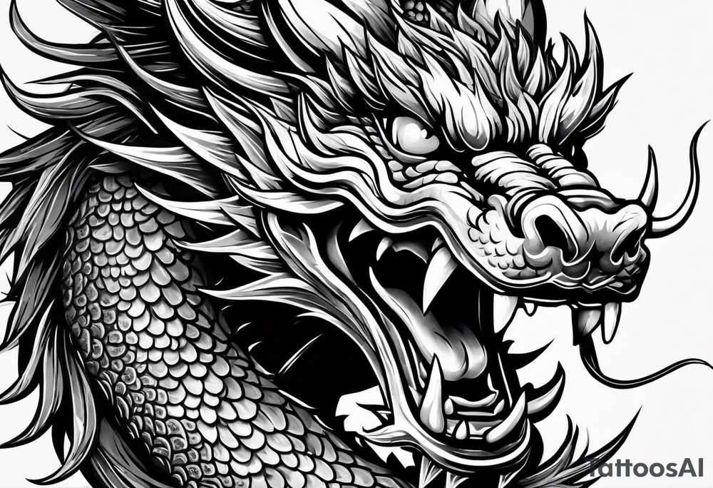 Animal head of a chinese dragon who is angry and has no body tattoo idea