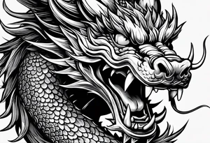 Animal head of a chinese dragon who is angry and has no body tattoo idea