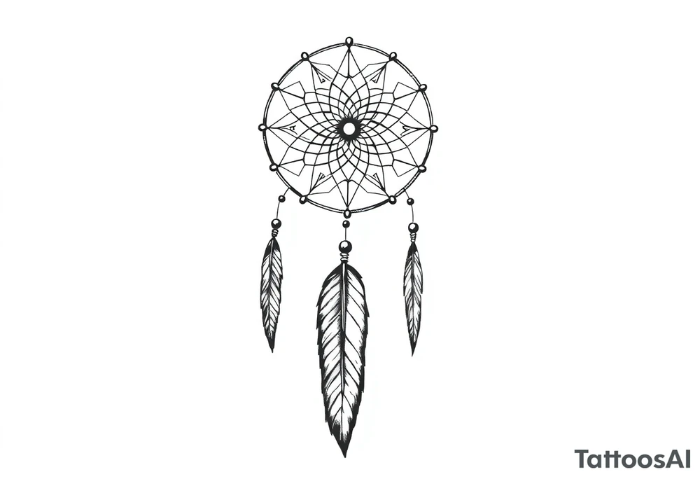 dreamcatcher, with feathers, authentic, skinny, nordic tattoo idea