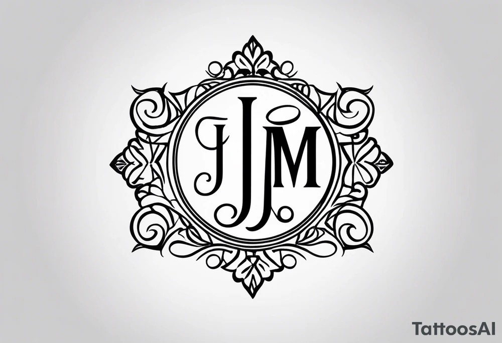 Monogram design that is simple and text only with the letters J E and M all caps tattoo idea