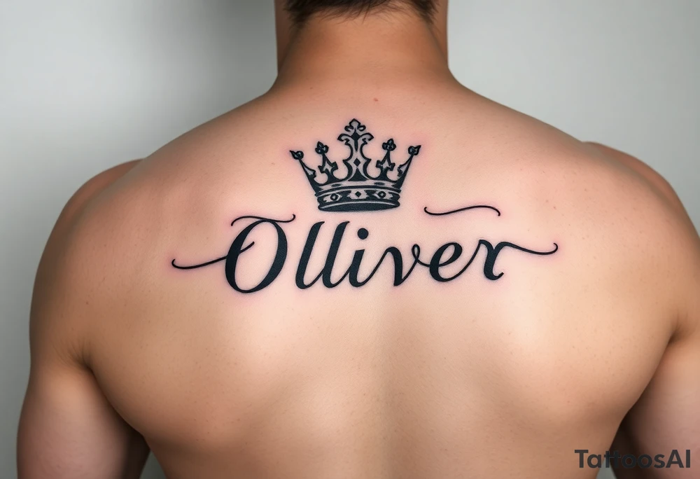 Name Oliver with a kings crown above the O tattoo idea