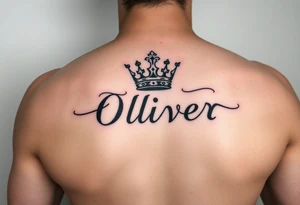 Name Oliver with a kings crown above the O tattoo idea