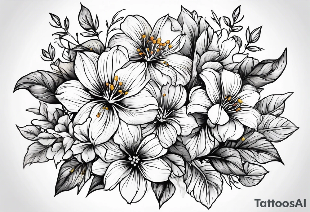 January, February, April, June, July, September birth flower tattoo idea
