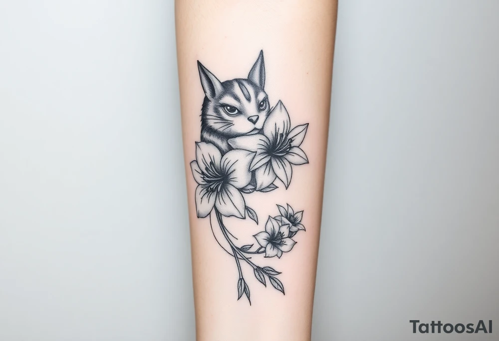 totoro and roses and lilies tattoo idea