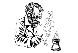 crazy mad scientist cooking up meth while smoking out of an oil burner tattoo idea