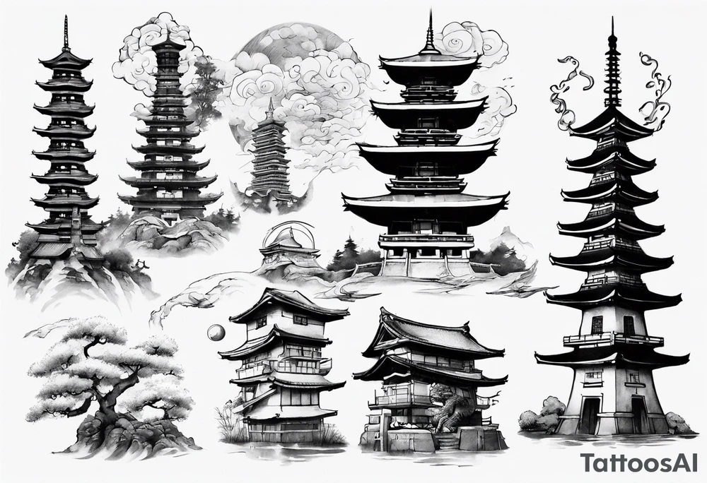 Japanese spiritual tower tattoo idea