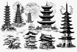 Japanese spiritual tower tattoo idea