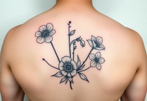 wrist tattoo with cosmos, lily of the valley, and chrysanthemum tattoo idea