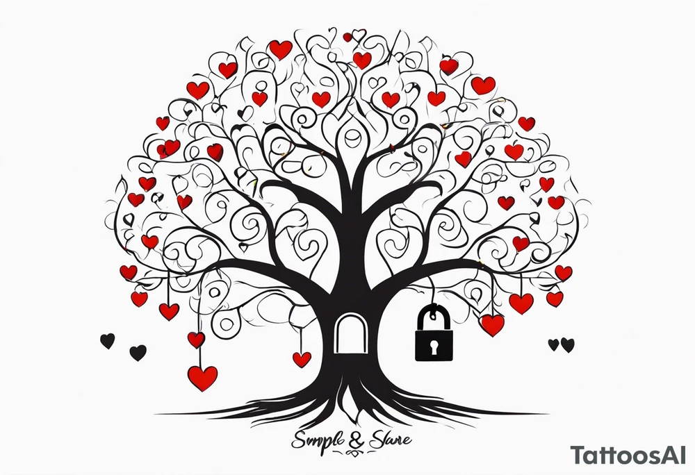 Family tree with lock and hearts with places to put names tattoo idea