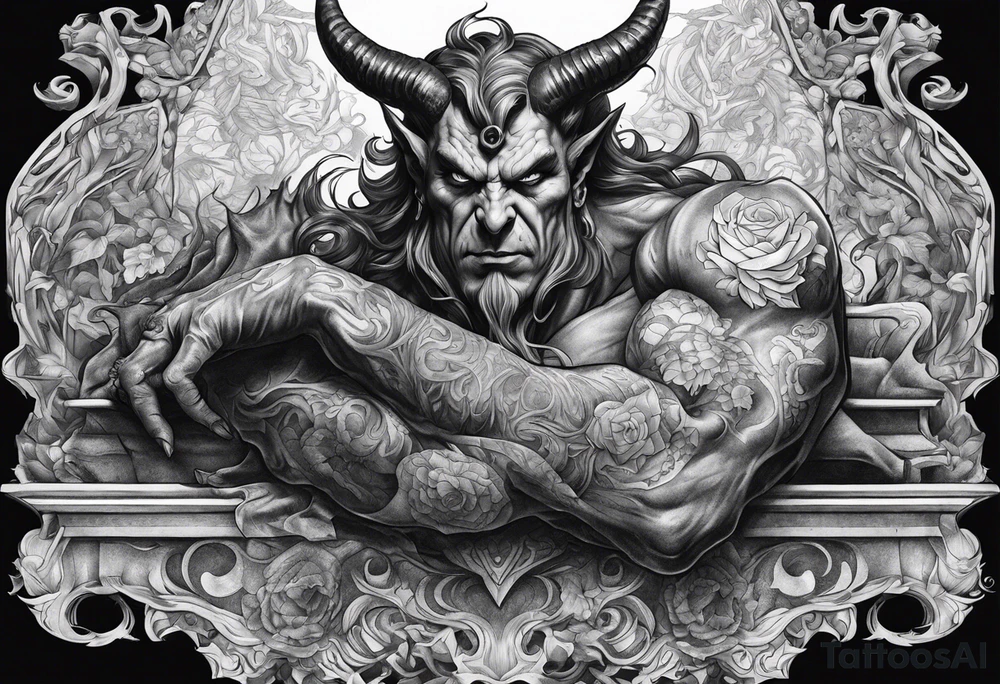 Satan full body laying down tattoo idea