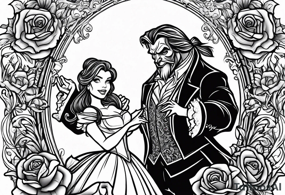 Beauty and the beast dancing but zombies tattoo idea