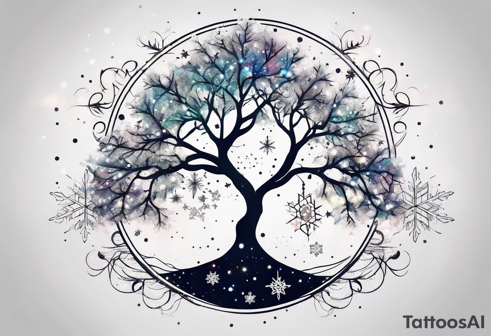 Constellation, tree , snowflake tattoo idea
