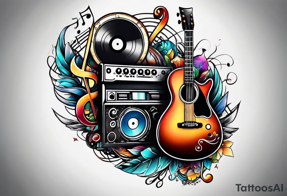 sleeve

music notes, a cassette tape, and
instruments tattoo idea