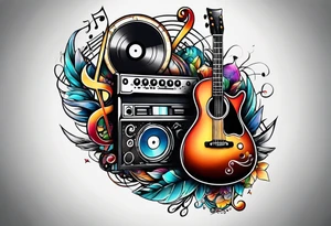 sleeve

music notes, a cassette tape, and
instruments tattoo idea