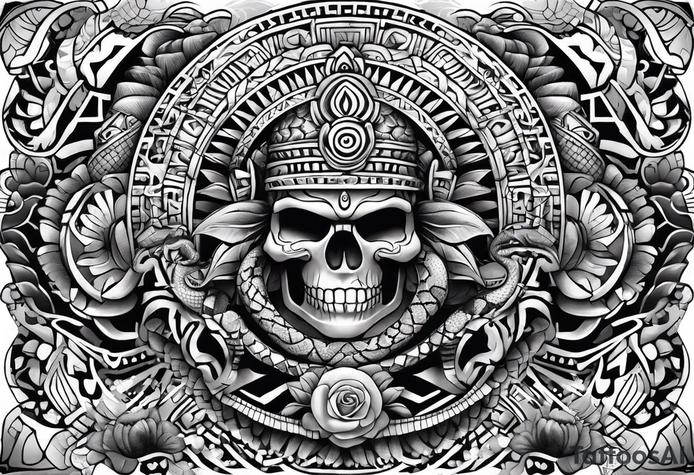 aztec snake sleeve tattoo idea