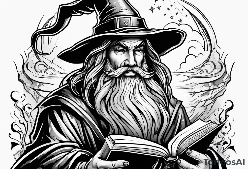wizard breaking out of a book tattoo idea