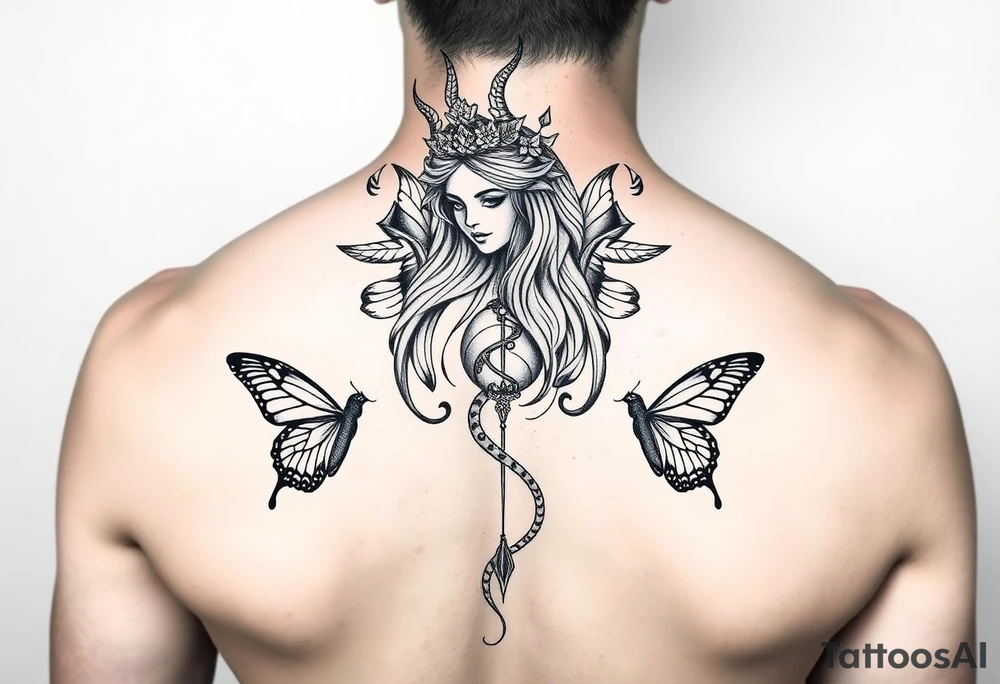 Capricorn female goddess earthy butterflies world money wisdom tattoo idea