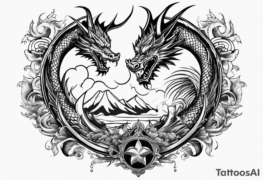 a Dragon tattoo with some symbolism of world travel and Marine Corps tattoo idea