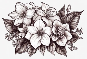 Hydrangea, Narcissus, Poinsettia, Holly, Gladiolus, Poppy, Daisy, Sweet Pea floral tattoo idea