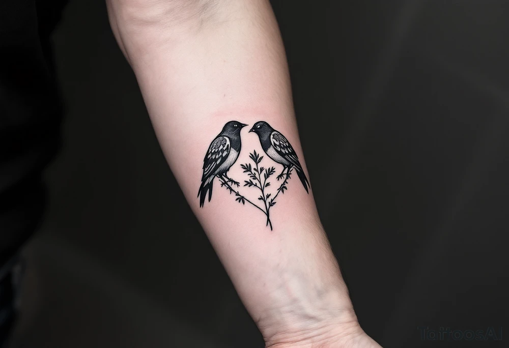 deux corbeau posé sur une épée planté dans un coeur tattoo idea