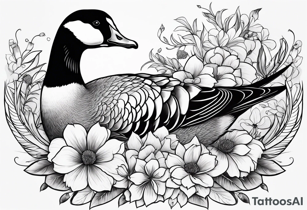 angry canadian goose with flowers at the bottom tattoo idea