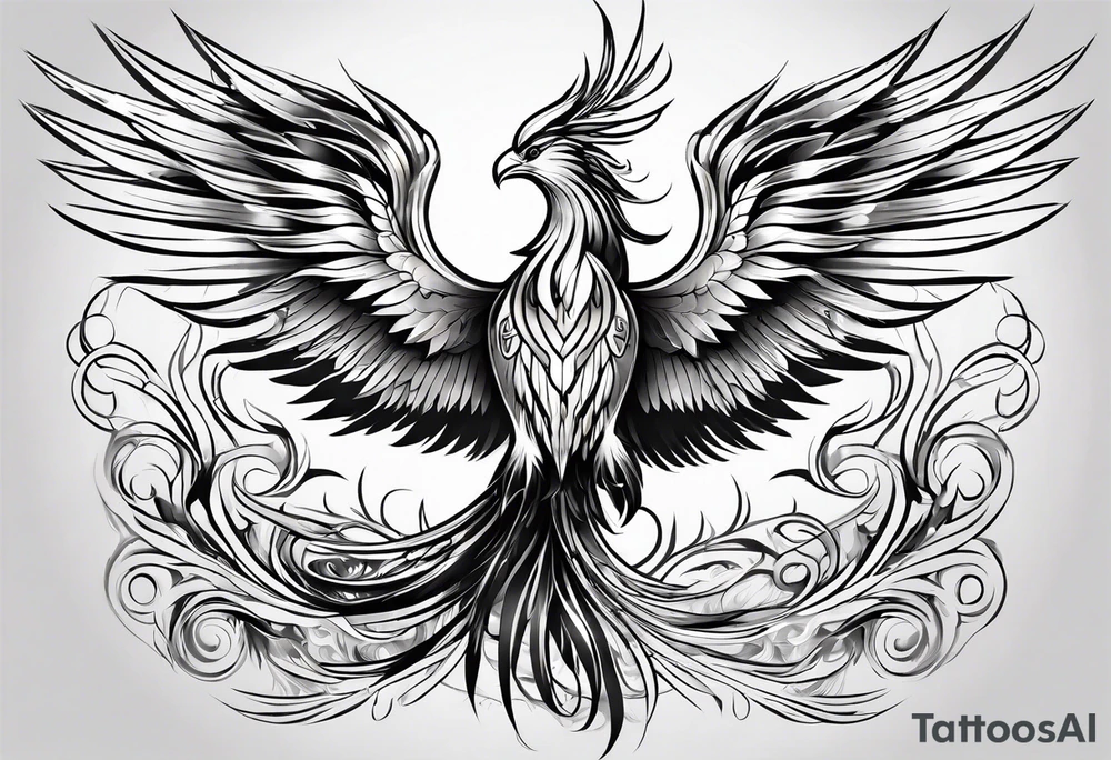 lite flowing phoenix with gold and white on tail For male tattoo idea
