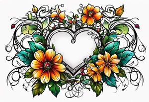 Time flowers leaves vine heart tattoo idea