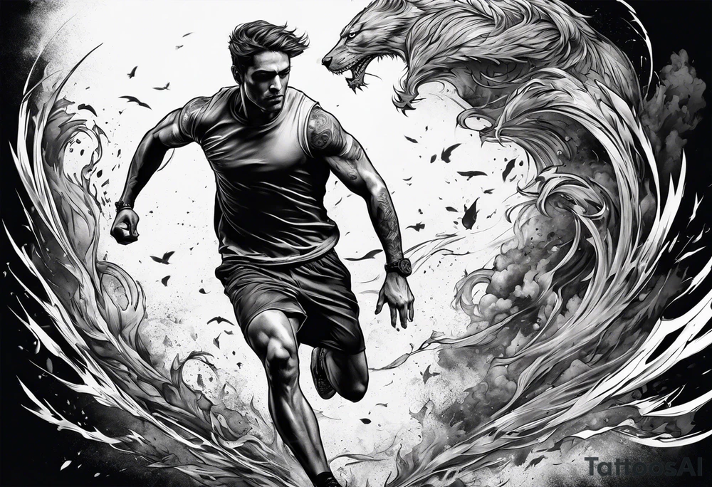 Man running from death, while also running towards death tattoo idea