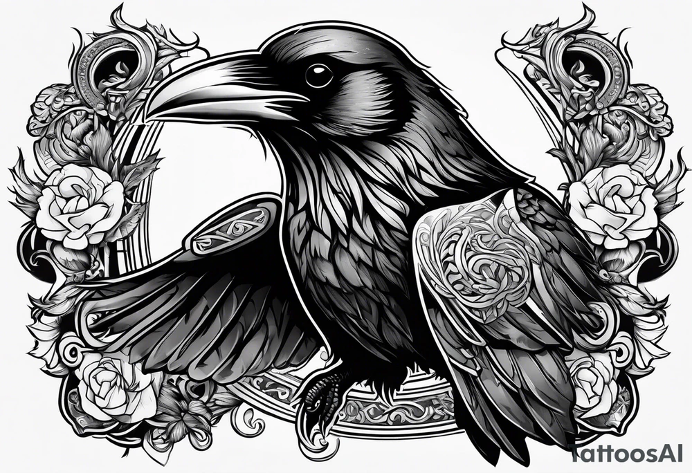 attacking raven in viking style tattoo idea