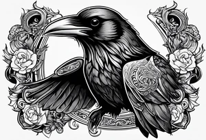 attacking raven in viking style tattoo idea