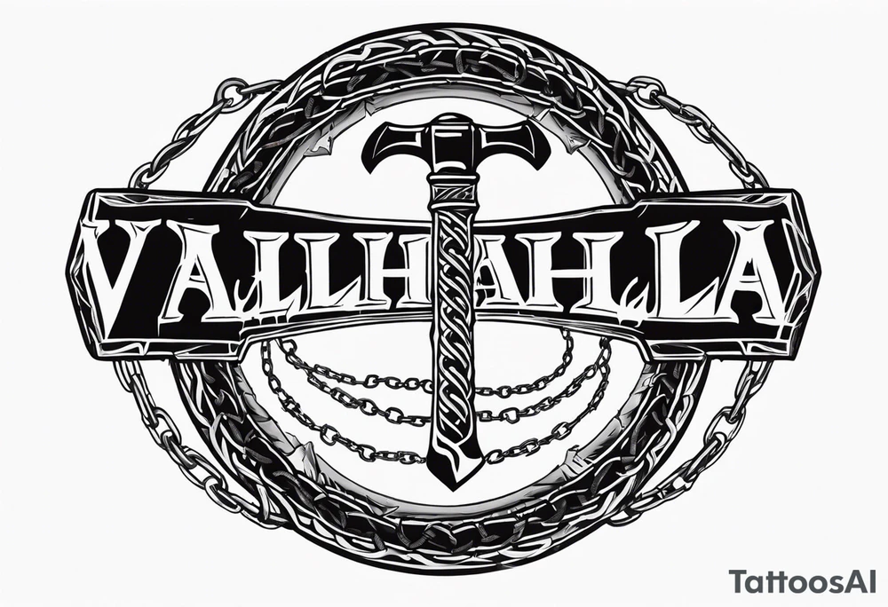 Valhalla round shield axe barbed wire chains tattoo idea