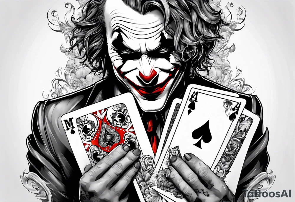 the joker burning a playing card tattoo idea