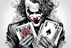 the joker burning a playing card tattoo idea