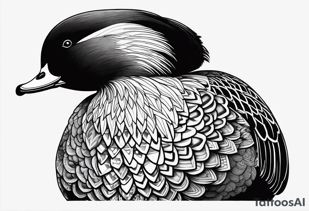 Dabbling Duck wearing a small jacket that says "XRP" on it tattoo idea