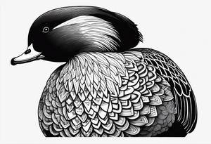 Dabbling Duck wearing a small jacket that says "XRP" on it tattoo idea