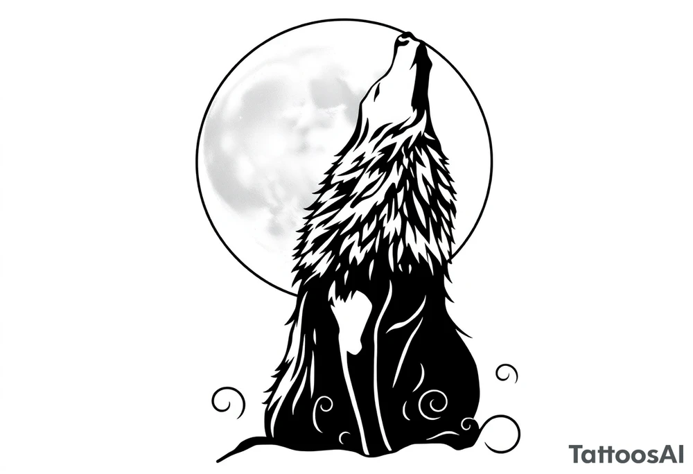 lone wolf howling at full moon tattoo idea