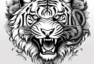 tiger on shoulder and dragon on bicep ying yang contrast tattoo idea