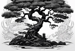 Black poison tree with shadowy japanese dragon tattoo idea