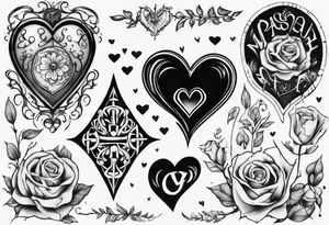 A black heart with the words Lucas and Margaret tattoo idea