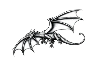 Dragon flying with outstretched wings on both sides and a long and slender body and outstretched tail tattoo idea