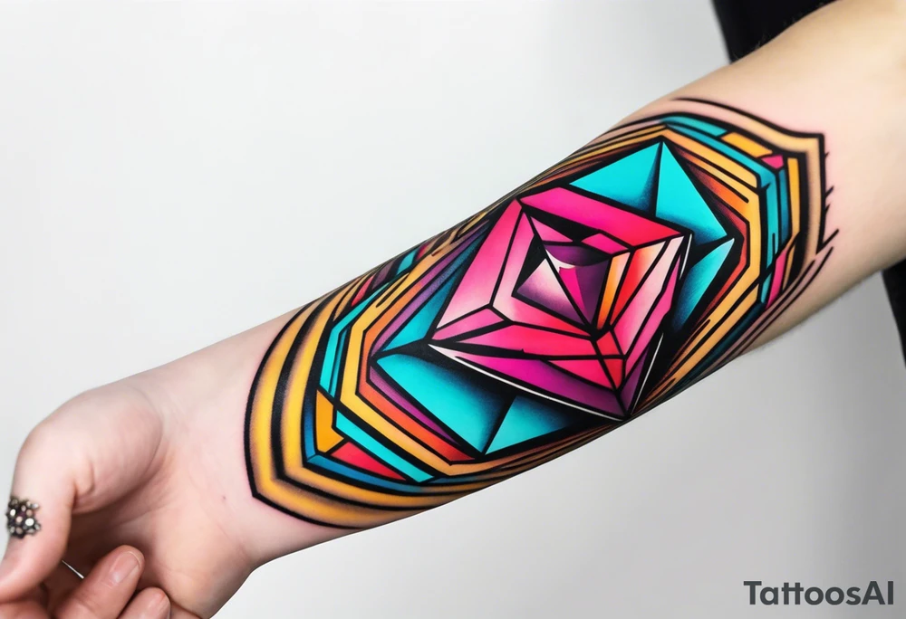 Sleeve on the forearm with a diamond in the middle tattoo idea