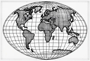 flat map of the earth with lines of a grid not shaded in with no bolding tattoo idea