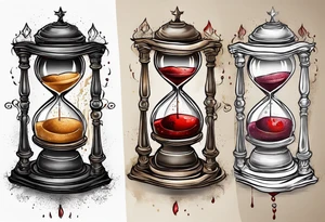 a sand timer with pain, tears, blood and light tattoo idea