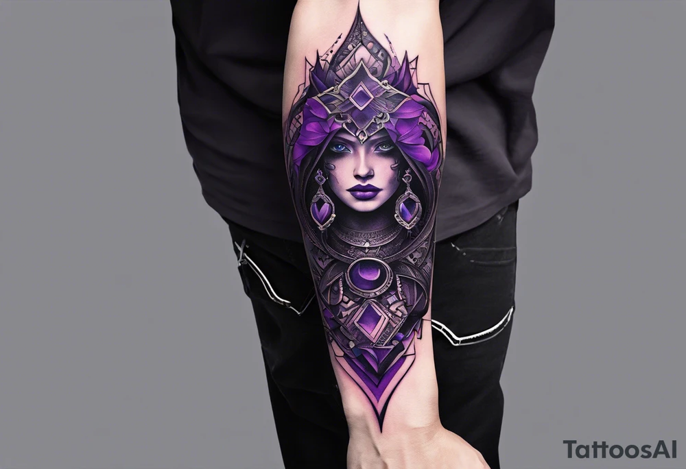 lines around wrist, abstract, black and purple, covered from wrist to forearm, fully covered, no borders, blackwork, no faces tattoo idea