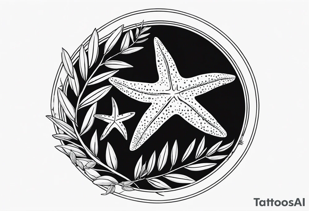 Two Starfish wrapped by olive branch in a circle tattoo idea Two Starfish wrapped by olive branch in a circle tattoo idea
